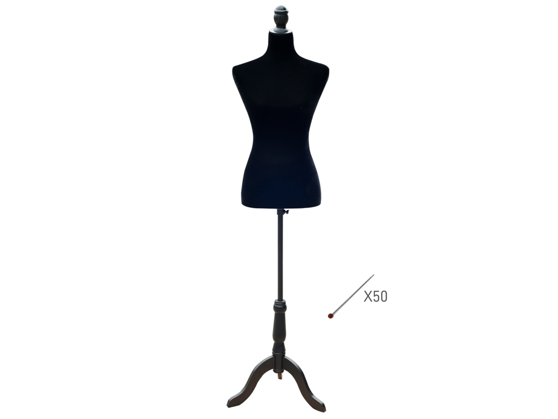 Manequim De Costura Feminino De Ajustável A 130-168 Cm Com Tripé De Madeira Preto