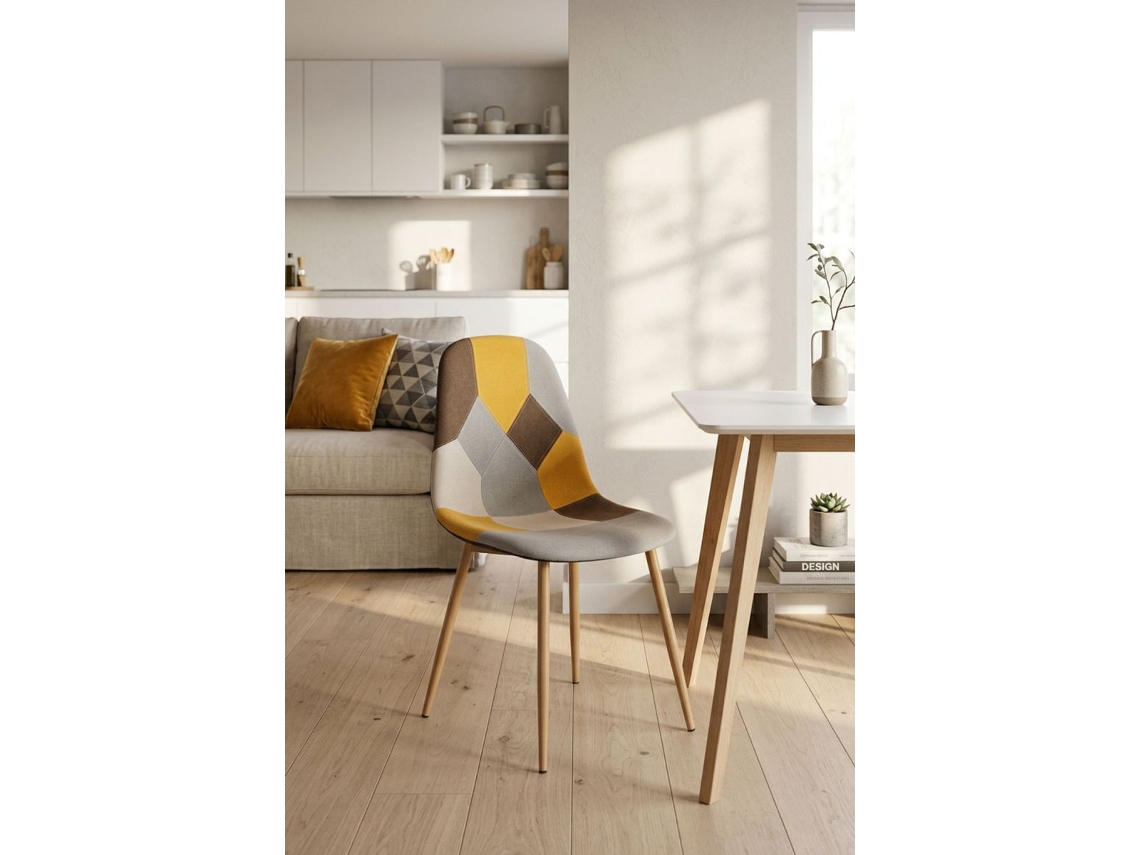 Cadeira Teok Patchwork Amarelo PRESENTES MIGUEL