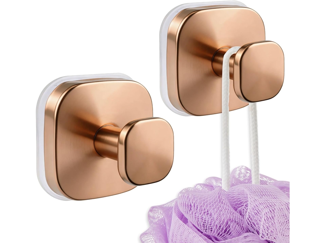 Increway Conjunto De 3-ganchos Ventosa Quadrados Em Ouro Rosé Para Parede, Ideais Para Banheiro E Cozinha, Sem