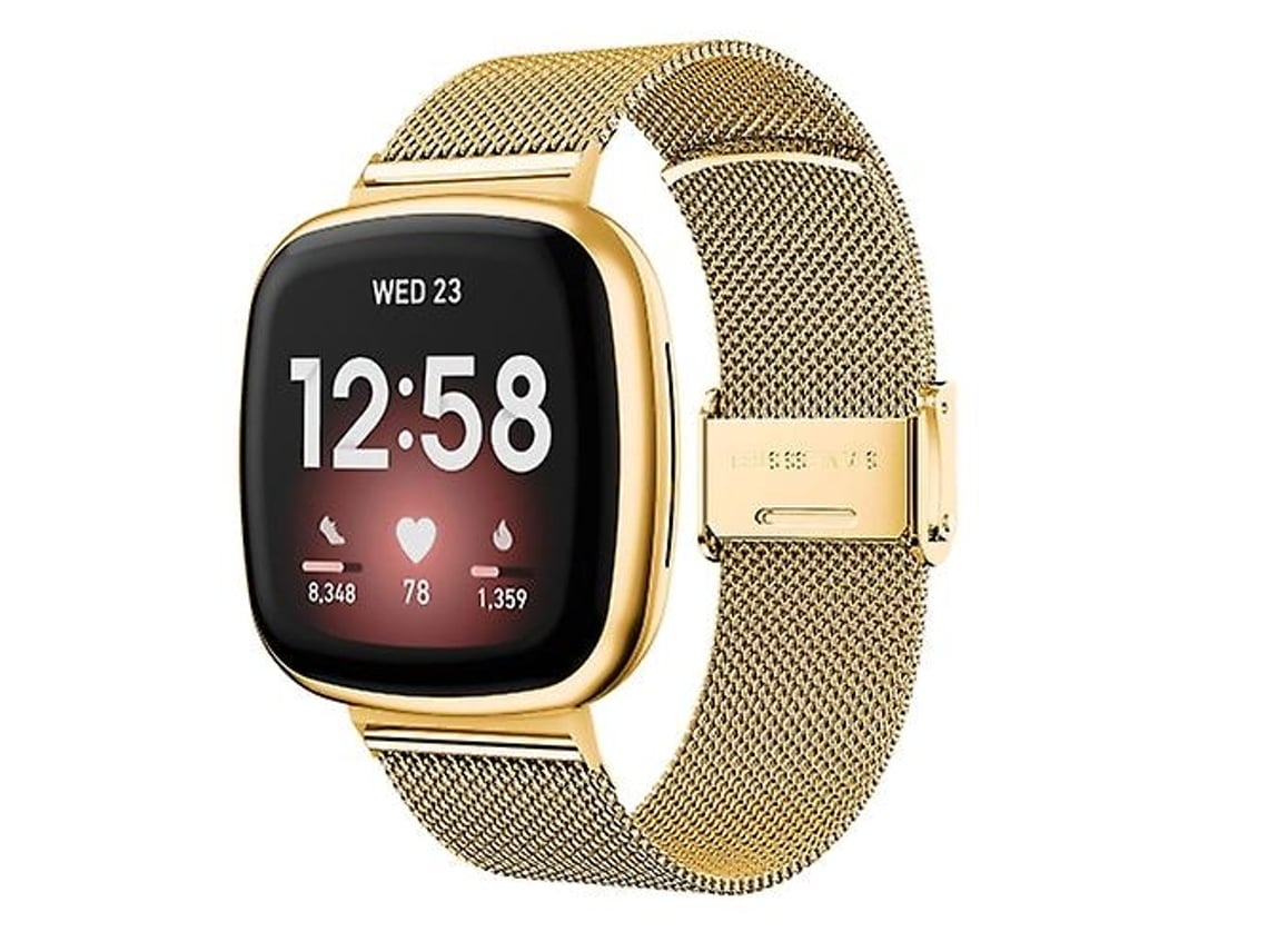 Pulseira Universal De Aço Inoxidável Com Fivela Metal, Compatível Fitbit Versa 4/ Sense 2, Dourada.