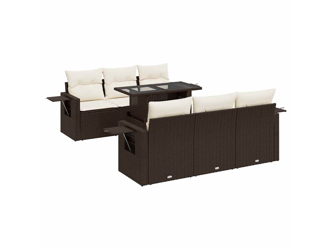 Conjunto de 7 Sofás de Jardim com Almofadões Vime Pe Castanho MAISON EXCLUSIVE (7 pcs)
