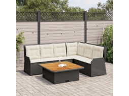 Vidaxl 5 Pcs Conjunto Lounge De Jardim C/ Almofadões Vime Pe Preto