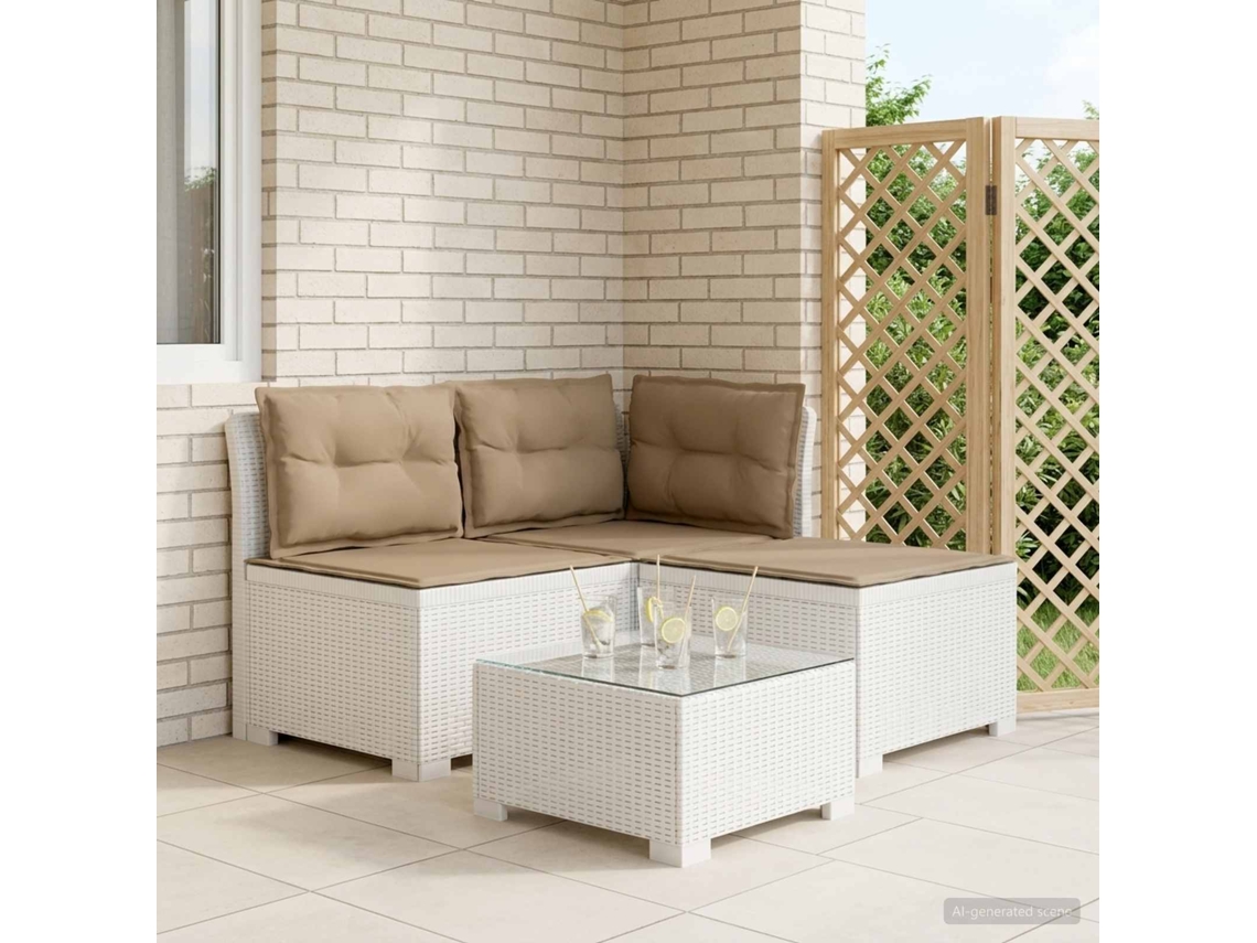 Vidaxl Sofá De Jardim 3 Lugares Com Almofadas Visual Rattan Pp Branco