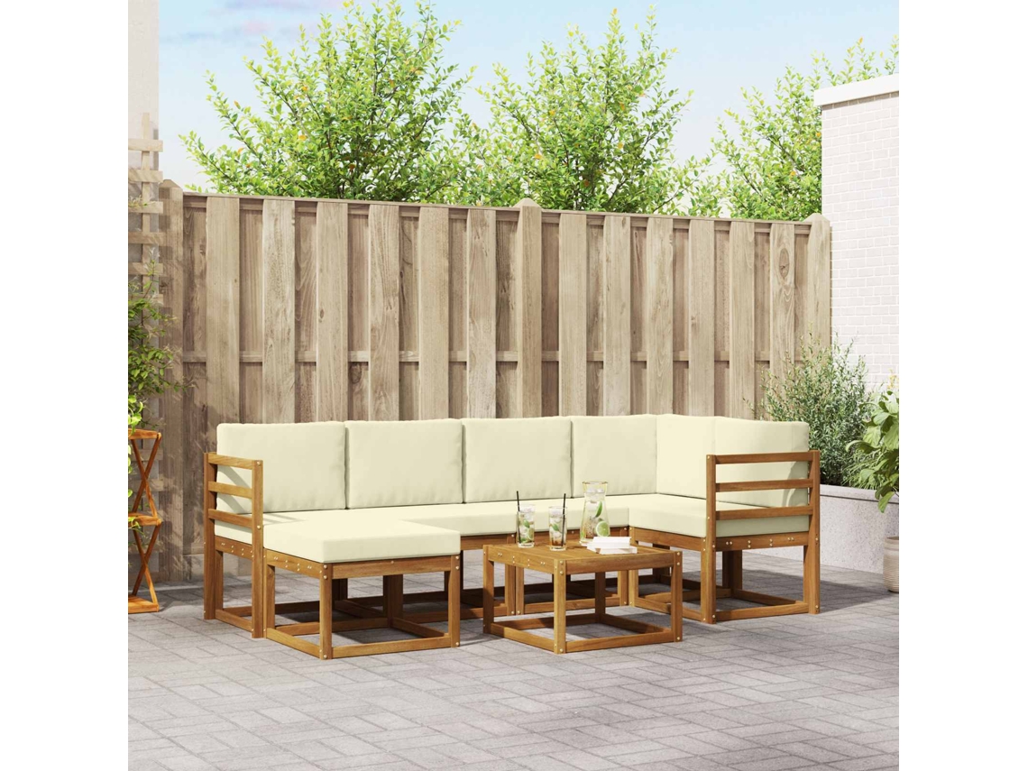 Vidaxl Conjunto De Sofás Para Exterior 7 Pcs Natural E Creme