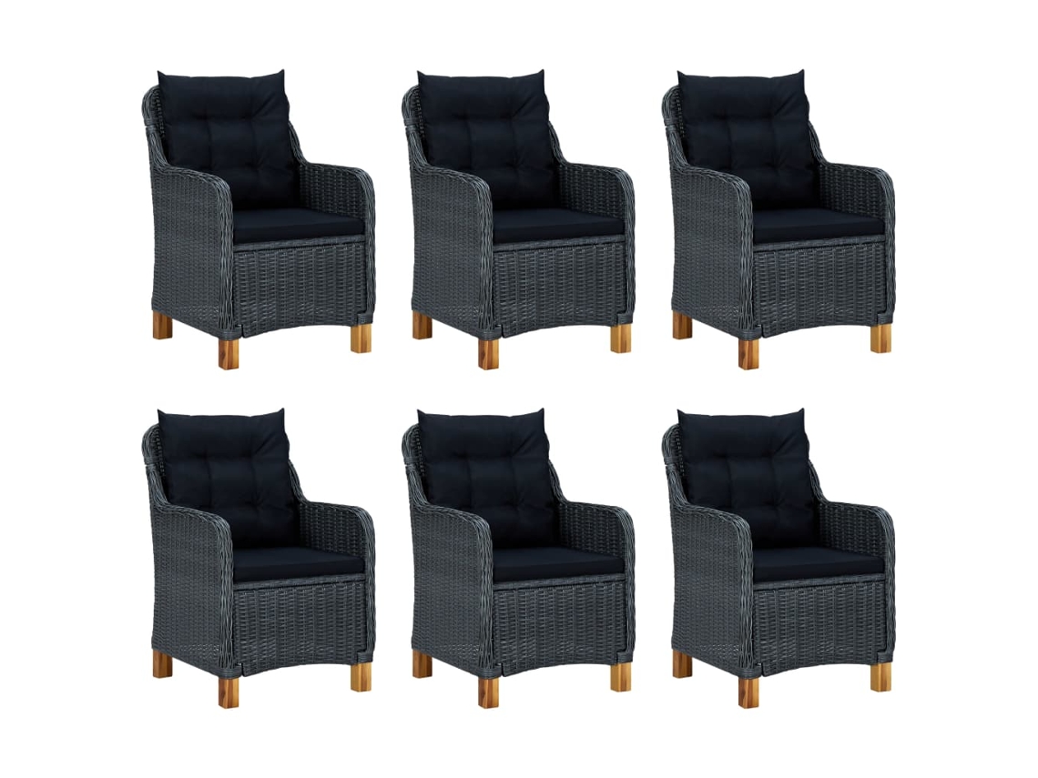 Maison Exclusive - 7 Pcs Conj. Jantar Exterior C/ Almofadões Vime Pe Cinza-escuro
