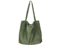 Bolsa de Ombro Grande em Veludo Cotelê, Casual, Compras, Verde Militar AQUAFORGE