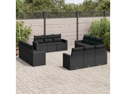 Vidaxl 12 Pcs Conjunto De Sofás De Jardim C/ Almofadões Vime Pe Preto