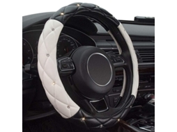 Protector Volante De Cuero Con Piedras Strass Antideslizante Para Mujeres Y Niñas Ajusta 15" Negro Y Blanco
