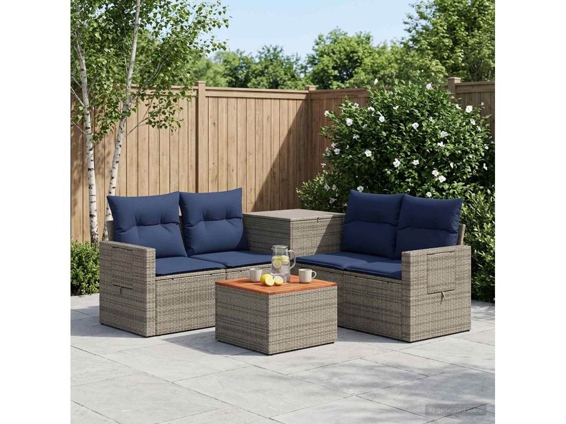 Vidaxl Conjunto De Sofás 6 Unid. Cinza E Azul Marinho