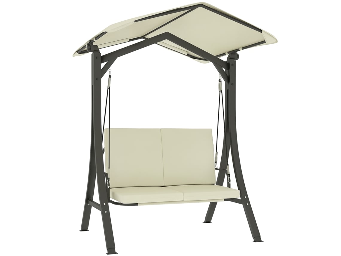 Balanço de 3 lugares CHEZMOI com cobertura ajustável e almofadas, aço e poliéster, 170x110x153cm