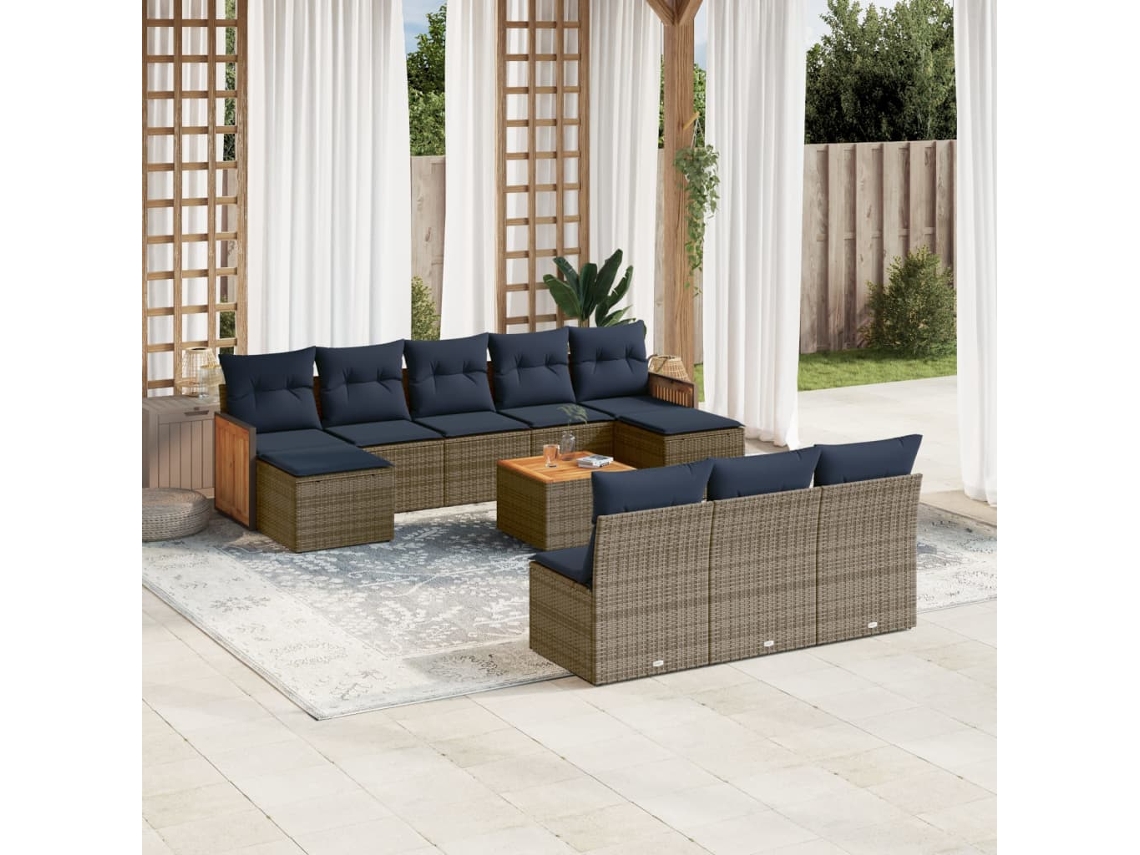 Vidaxl Conjunto De Sofá De Jardim Com 11 Peças E Almofadas Em Rattan Sintético Cinza
