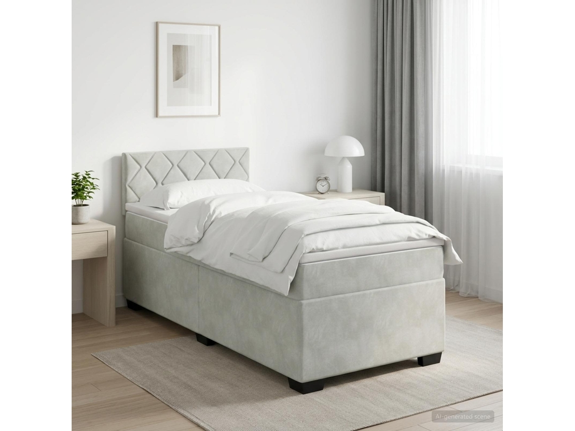 Vidaxl Cama Box Spring Com Colchão Cinzento-claro 90 X 190 Cm Veludo