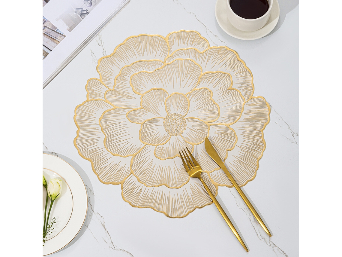 Toalha De Mesa Para Jantar Em Metalizado Com Toque Macio, Modelo Rosa De Ouro, 4 Unidades