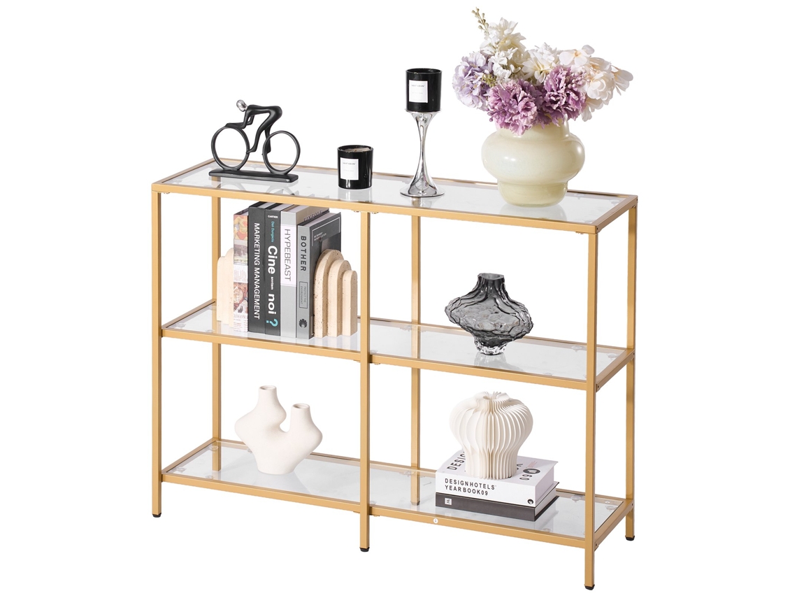 Mesa De Consola Em Vidro Vevor Com 3 Pisos, Mesa De Apoio, 100 X 30 X 72,9 Cm, Dourada