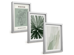 Composição De Quadrospadrões Florais Em Folhagem Moldura Prateada Imagens Para Um Quarto Infantil Espelharte (3 Peças 20x30 Cm)