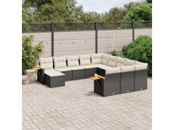 Vidaxl 11 Pcs Conjunto Sofás De Jardim C/ Almofadões Vime Pe Preto