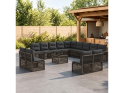 Vidaxl Conjunto De Sofá De Jardim 14 Unid. Cinzento Vime Pe