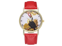 Reloj Unisex De Cuarzo Con Correa De Cuero Pu Moda Patrón Animal Dial Romano Rojo