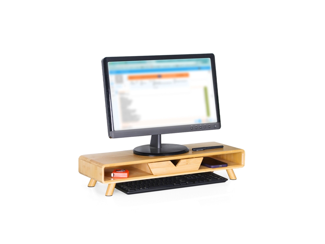 Suporte para Tela com Gaveta Bambu, Design Ergonômico AQUAFORGE