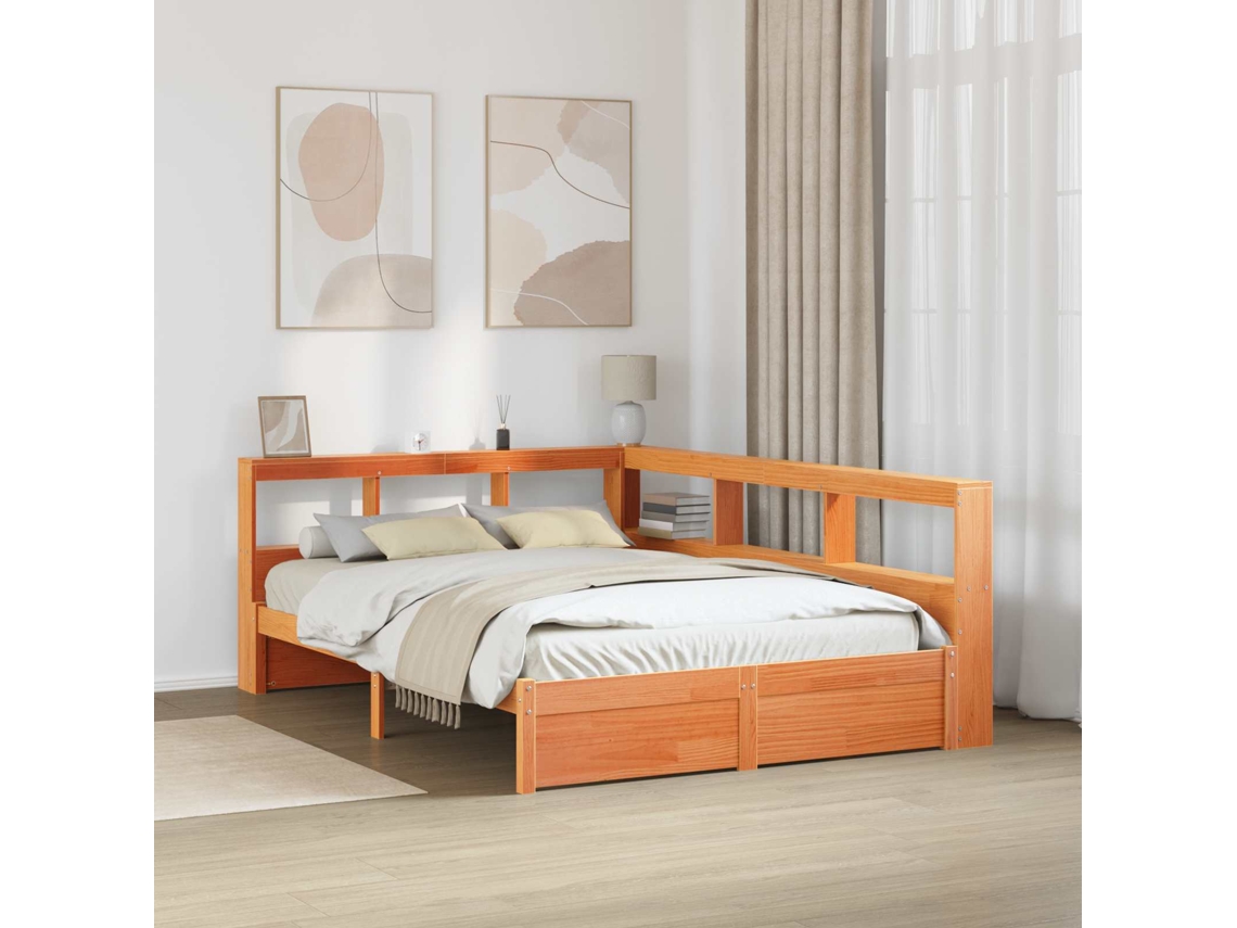 Vidaxl Cama Com Estante Liso 2 Unid. Marrom Cera 200 X 150 Cm