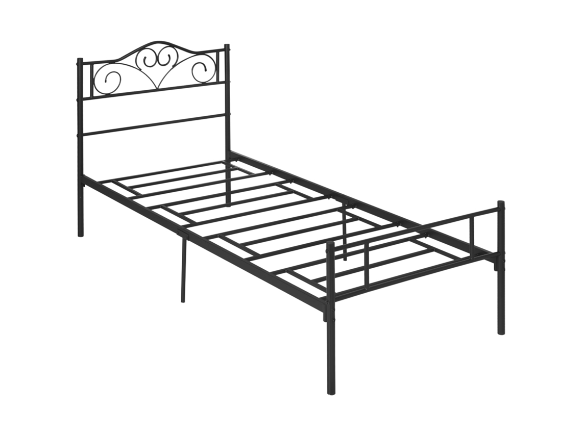 A Estrutura Da Cama Mede 90 X 200 Cm, É Feita De Aço E Inclui Estrado De Ripas, Cabeceira E Peseira. Tem 31 Cm De Altura E É Preta.