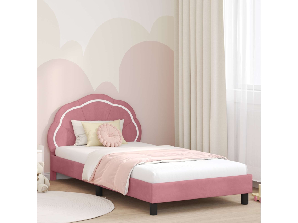 Vidaxl Estrutura de Cama Infantil com Cabeceira Rosa 90 X 200 Cm