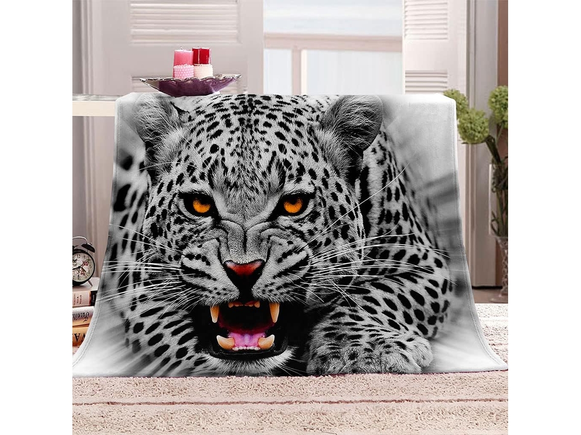 Manta com Estampa de Leopardo Impre em Microfibra 80x150cm