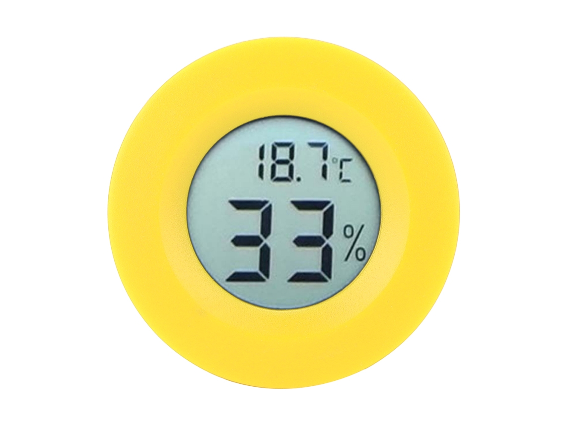 Termômetro Higrômetro Digital LCD, Embutido, Mini Circular, para Interior, Amarelo | S/MARCA