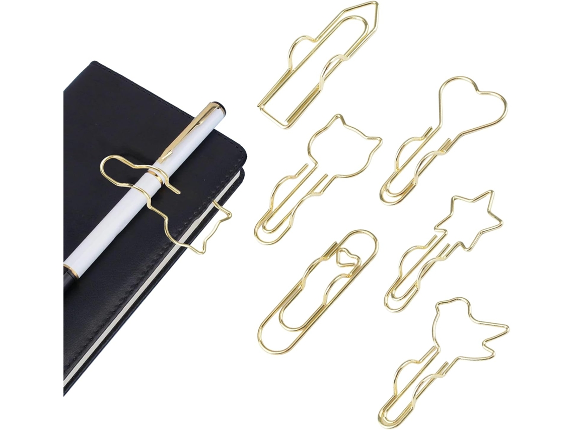 Clipes de Canetas de Metal, 18 Peças, 6 Estilos, Porta Canetas com Clipe Dourado, Multiuso, Cadernos, Material Metal