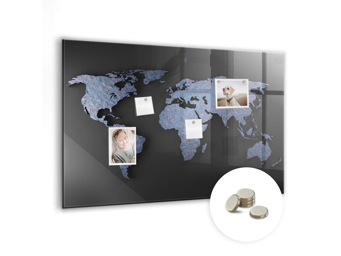 Quadro De Vidro Magnético Mapa Mundi 3d Para O Quarto Das Crianças Espelharte (90x60 Cm)