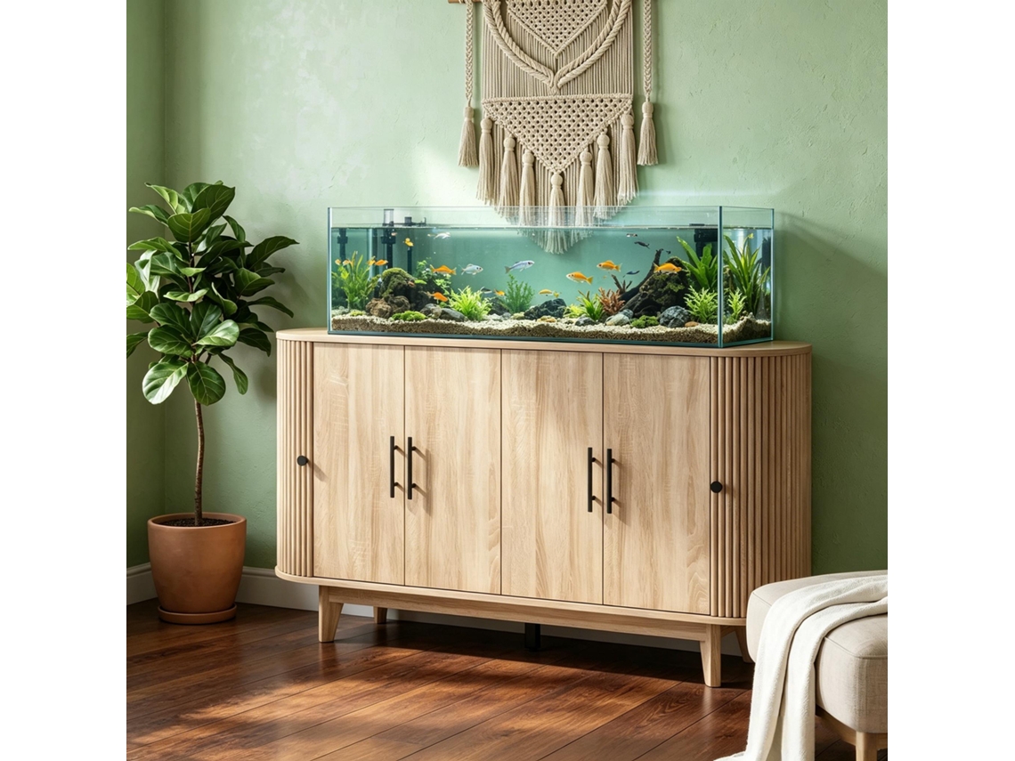 Buffet Oval Com 6 Portas E 2 Prateleiras Ajustáveis, Móvel De Armazenamento