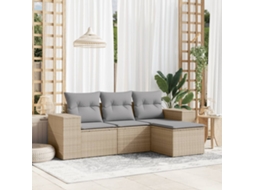 Jogo de Sofá 4 Peças Para Jardim C/ Almofadões Vime Pe Bege Dkd Home Decor