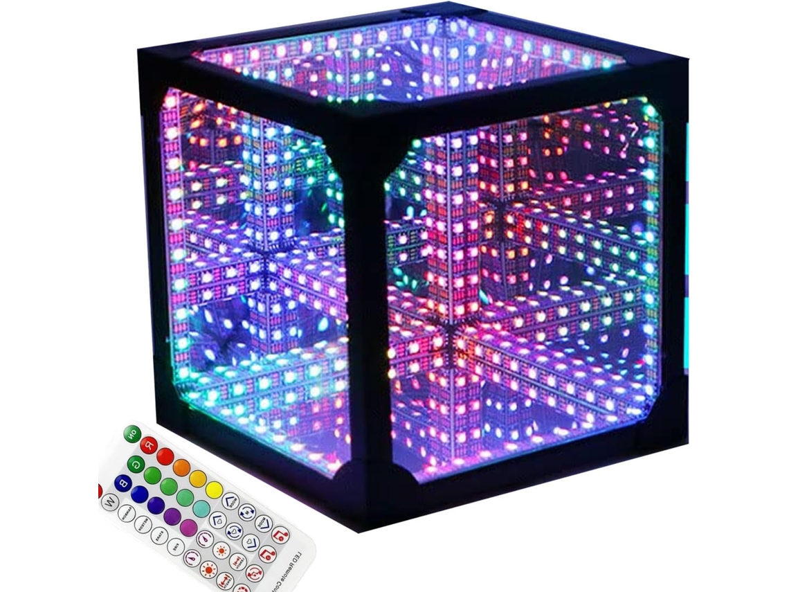 Luminária Noturna Em Formato De Cubo Com Espelho Infinito Controle