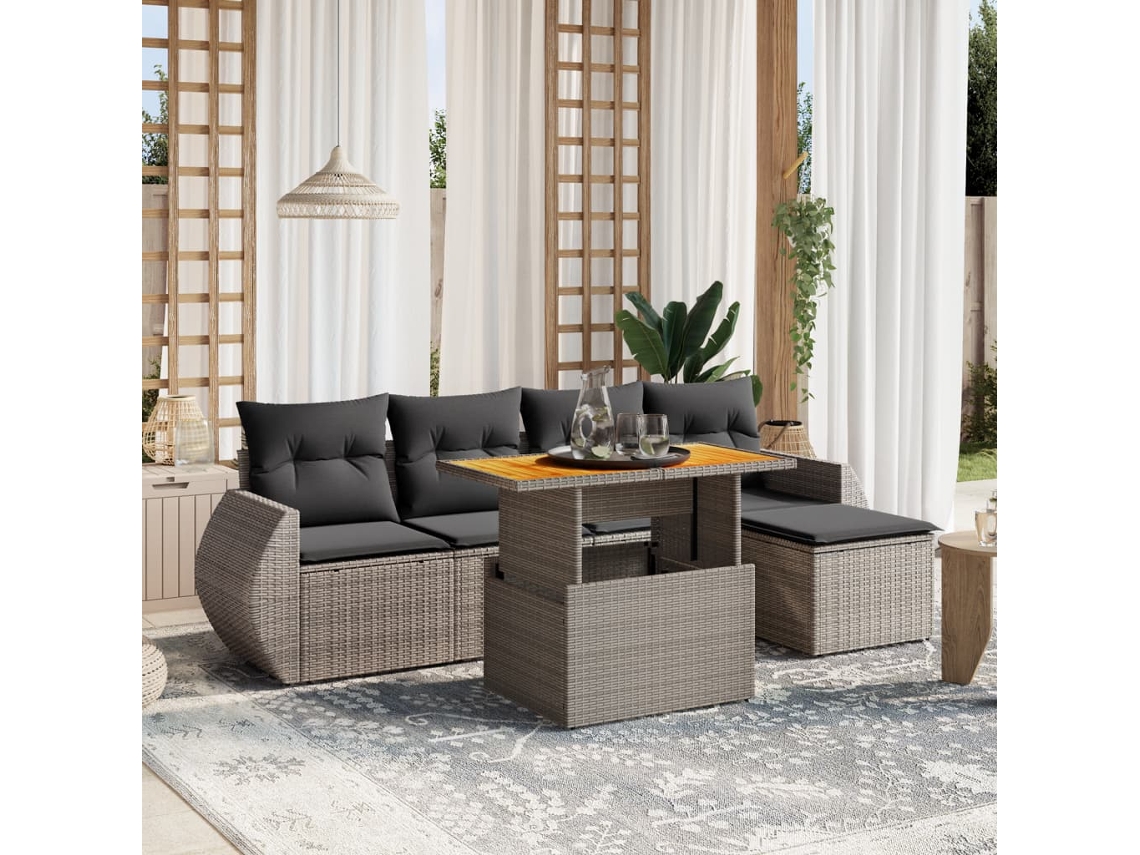 Vidaxl 6 Pcs Conjunto Sofás De Jardim Com Almofadões Vime Cinzento