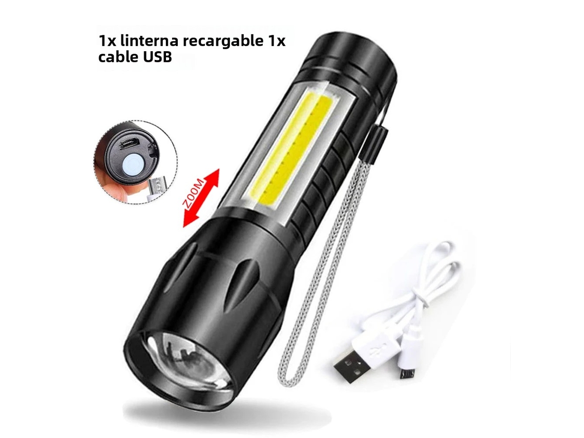 Mini Lanterna Led Portátil E Recarregável Com Função De Zoom E 3 Modos De Iluminação.