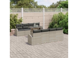 Vidaxl Conjunto De Sofá De Jardim 9 Pcs Cinzento-claro Vime Pe