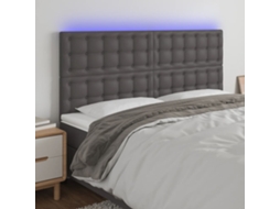 Vidaxl Cabeceira Cama C/ Led 180x5x118/88cm Couro Artificial Cinzento