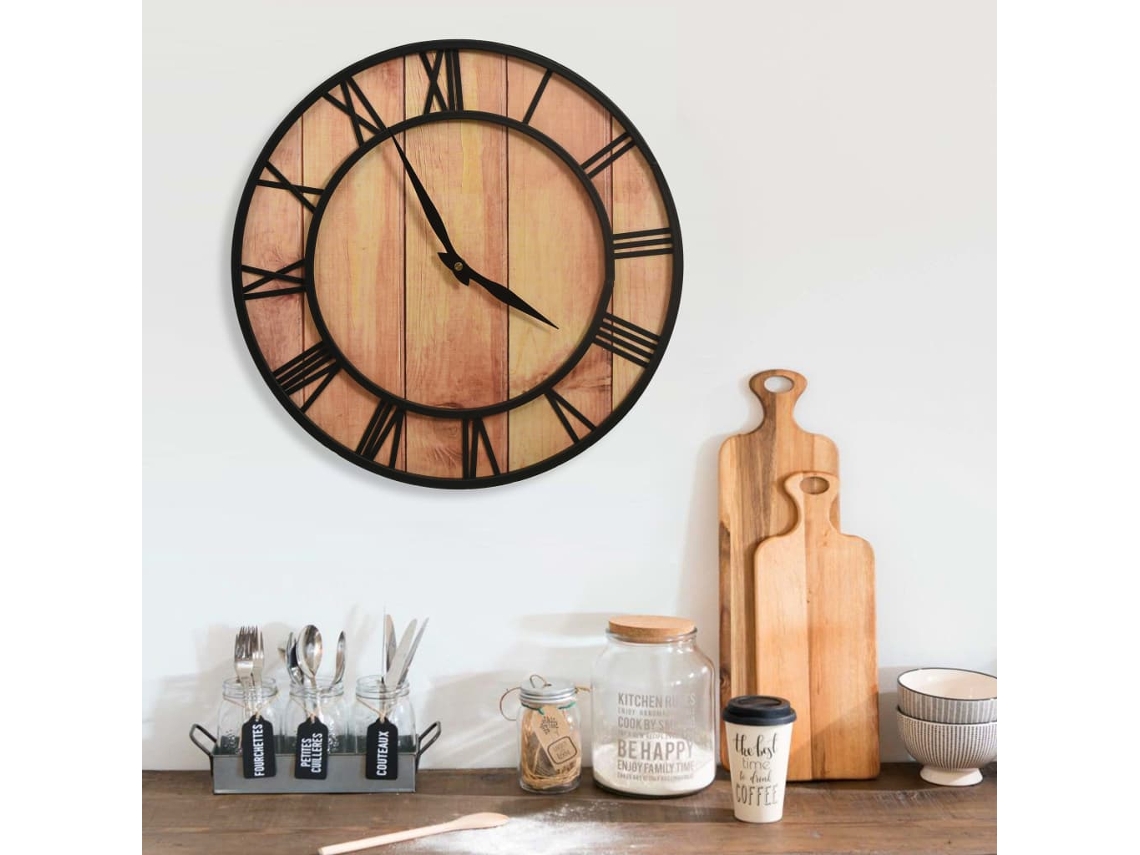 Vidaxl Relógio De Parede Mdf E Ferro 39 Cm Castanho E Preto