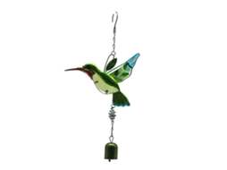 Sinos De Vento Colibri Vidro Pintado Decorativo Verde