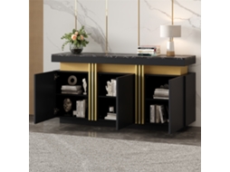 Sapateira Preta Moderna 95x24x107cm Com Prateleiras Reguláveis, Punhos Dourados, Gavetas E Portas Para Hall