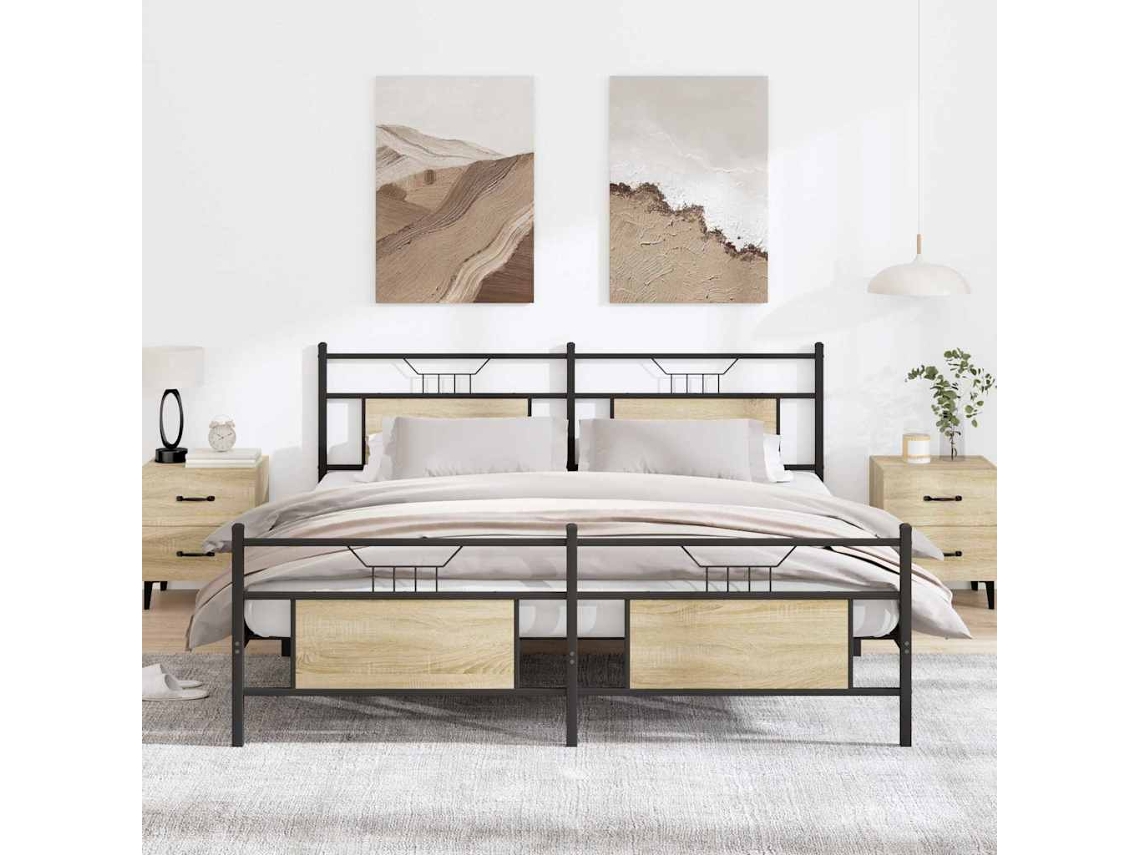 Vidaxl Estrutura de Cama Sem Colchão 180x200cm Metal Carvalho Sonoma