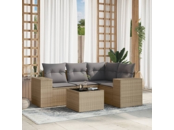 Vidaxl 5 Pcs Conjunto De Sofás P/ Jardim Com Almofadões Vime Pe Bege