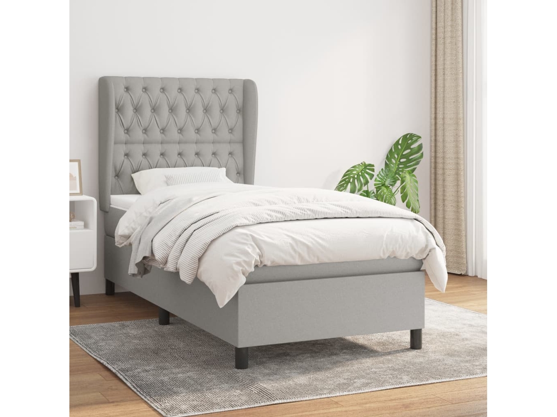 Vidaxl Cama Com Molas/colchão 100x200 Cm Tecido Cinzento-claro
