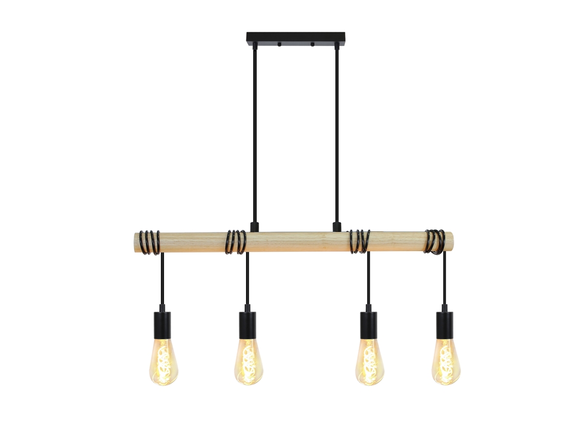 Pendente de Madeira Preta Diam.113Cm E27 Vintage Retro 4 Chamas Lâmpada de Cozinha Industrial para Cozinha Sala de Estar NETTLIFE