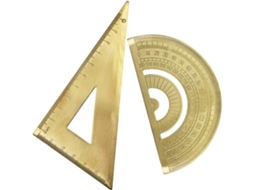 Kit de régua triangular em latão dourado com decalque, escala transparente e 1 conjunto para desenho técnico.