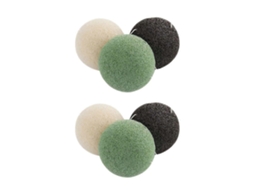 Conjunto De 6 Esponjas Konjac Redondas Para Limpeza Facial, Naturais E Para Cuidados Faciais (2 Unidades, Preta, Verde E Branca)