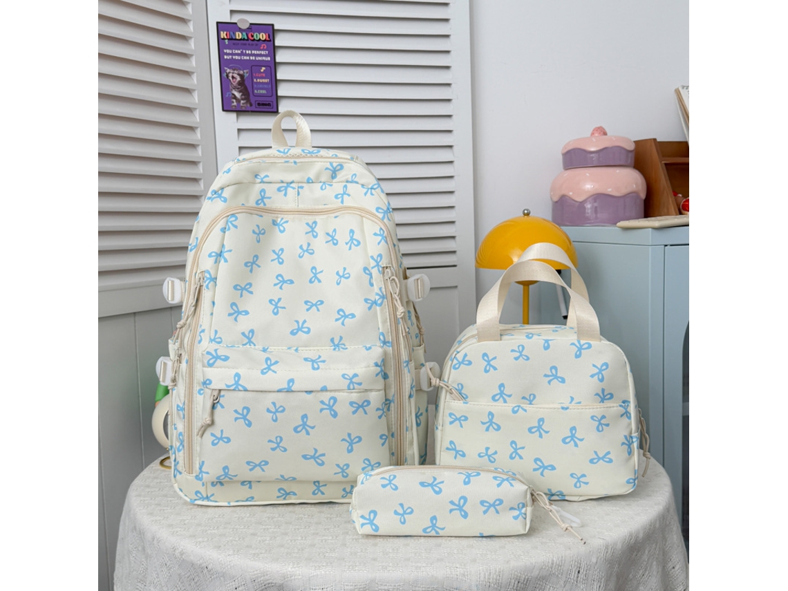 Conjunto De Mochila Com Laço De Três Peças - Conjunto De Mochila Fofa, Adequado Para Uso Diário Na Escola, Passeios, Etc Azul
