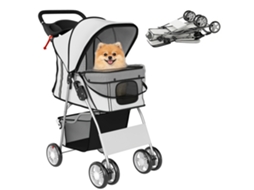 Carrinho para Cães Pequenos NOVAVEST com cesto de armazenamento, porta copos, rodas e almofada lavável, 77x44x102 cm, cinza