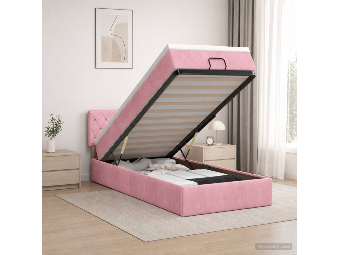 Vidaxl Cama Ottoman Com Colchão Com Cabeceira Rosa 100 X 200 Cm Veludo
