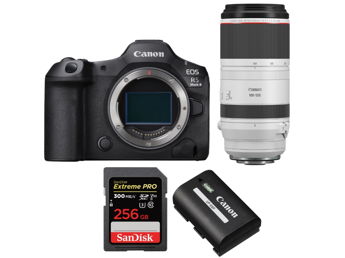 Eos R5 Mark Ii + Rf 100 500mm F/4.5 7.1 L Is Usm + 1 Sandisk 256gb Uhs ii 300mb/s + 1 Canon Lp e6p + Ebook Pricedirect CANON